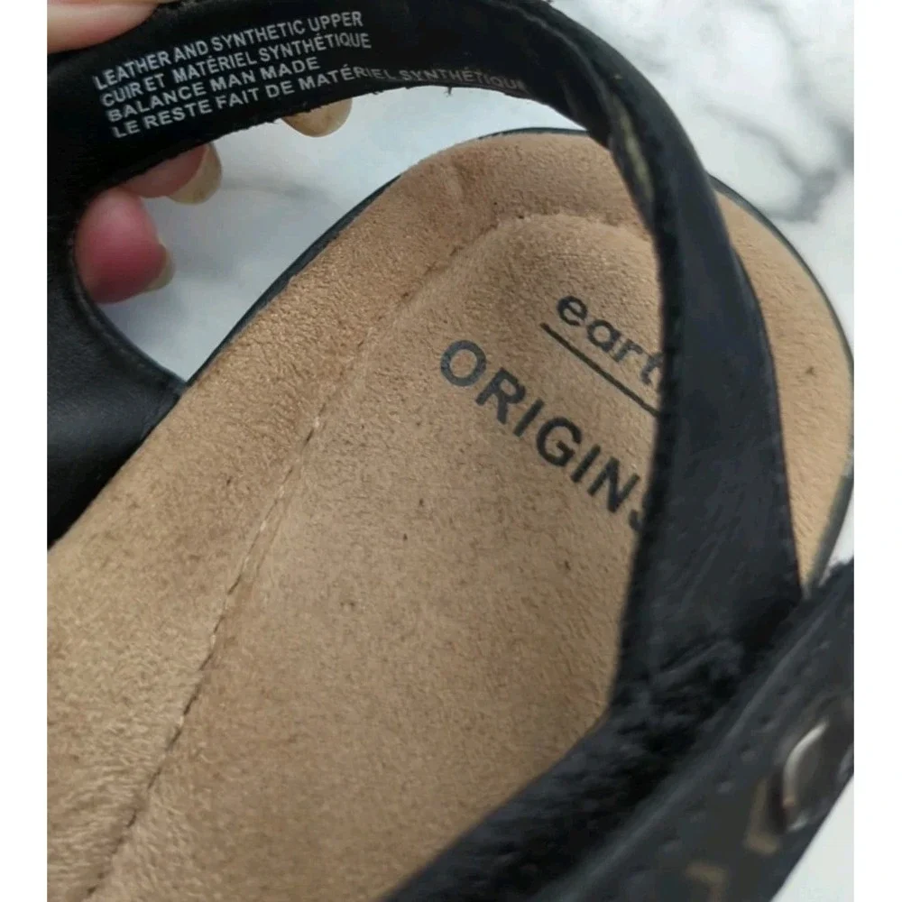Earth Origins 6W‎ Belle Bentley Strappy Adjustable Sandals Black Leather Comfy
